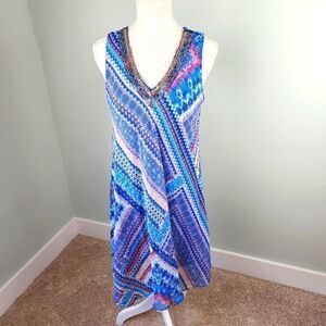 Sandra Darren Women’s Sleeveless Shift Midi V Neck Dress Size 10